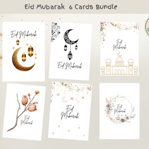 Cartões Eid Mubarak para impressão, cartões de felicitações islâmicos, cartões de felicitações Boho Eid, cartões digitais, cartão Moon Lights 5 x 7 pol, Din A6 Digital