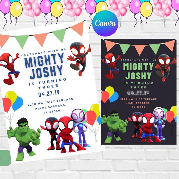 Spidy and His Amazing Friends Birthday Template | Editable Party Invitation | Digital Spiderman Hulk Invite | Personalize Cartoons Printable