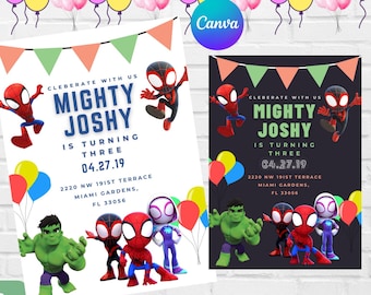 Spidy and His Amazing Friends Birthday Template | Editable Party Invitation | Digital Spiderman Hulk Invite | Personalize Cartoons Printable