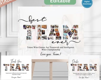 編集可能なチーム写真コラージュ、チームへの感謝の贈り物、送別ギフト、退職ギフト、同僚退職ギフトポスターデジタル