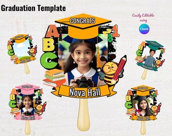 Kindergarten Graduation Template, Graduation Cake Topper, Kids Graduation Template, Grad Paddle Fan, Graduation Fan, Editable Template DIY