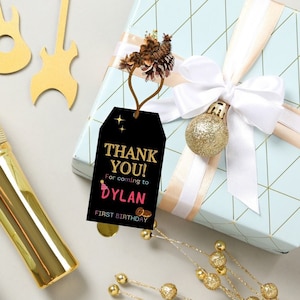 Black First Birthday Thank You Favor Gift Tag Printable, Editable Template, Decor Tag Personalized Tag, Favor for Guest, Instant Download