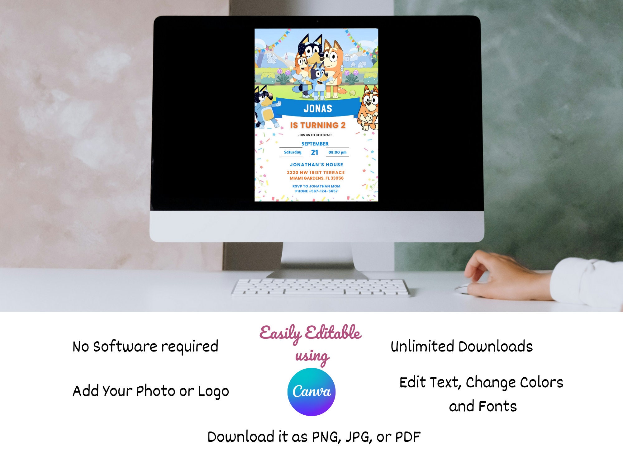 Editable Bluey Birthday Template