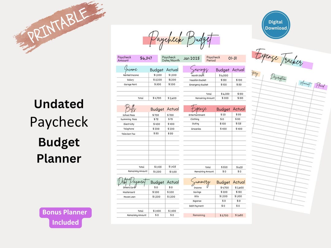 Editable Paycheck Budget Planner, Expense Tracker, Finance Planner ...