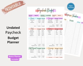 Editable Paycheck Budget Planner, Expense Tracker, Finance Planner, Budget Tracker PDF, Zero Based Budget Sheet, Monthly Budget Undated