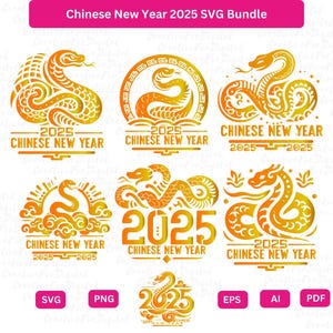 Pacote SVG PNG do Ano Novo Chinês, 2025 Ano da Serpente, Ano Lunar, Horóscopo Chinês PNG para Camisas, Canecas, Bolsas Download Instantâneo