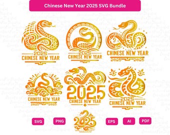 中国の旧正月 SVG PNG バンドル、2025 年の蛇年、太陰暦、シャツ、マグカップ、バッグ用の中国の星占い PNG をすぐにダウンロード