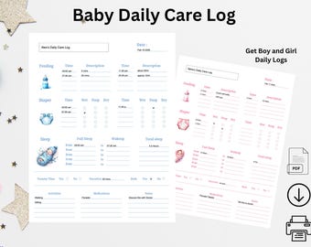編集可能なベビーケア日誌、ナニーログ、デイケアレポート、ベビーシッターPDF、医師の診察新生児日誌トラッカー、介護者用印刷可能ログ