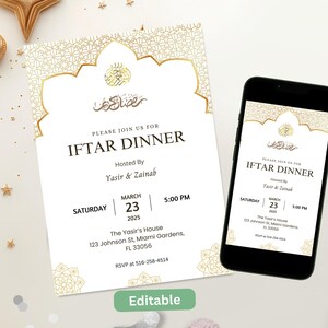 Ramadan Iftar Dinner Invitation, Gold Iftar Invite, Ramadan Kareem Invitation, Eid Party Invitation, Ramadan Deco Editable Template Canva