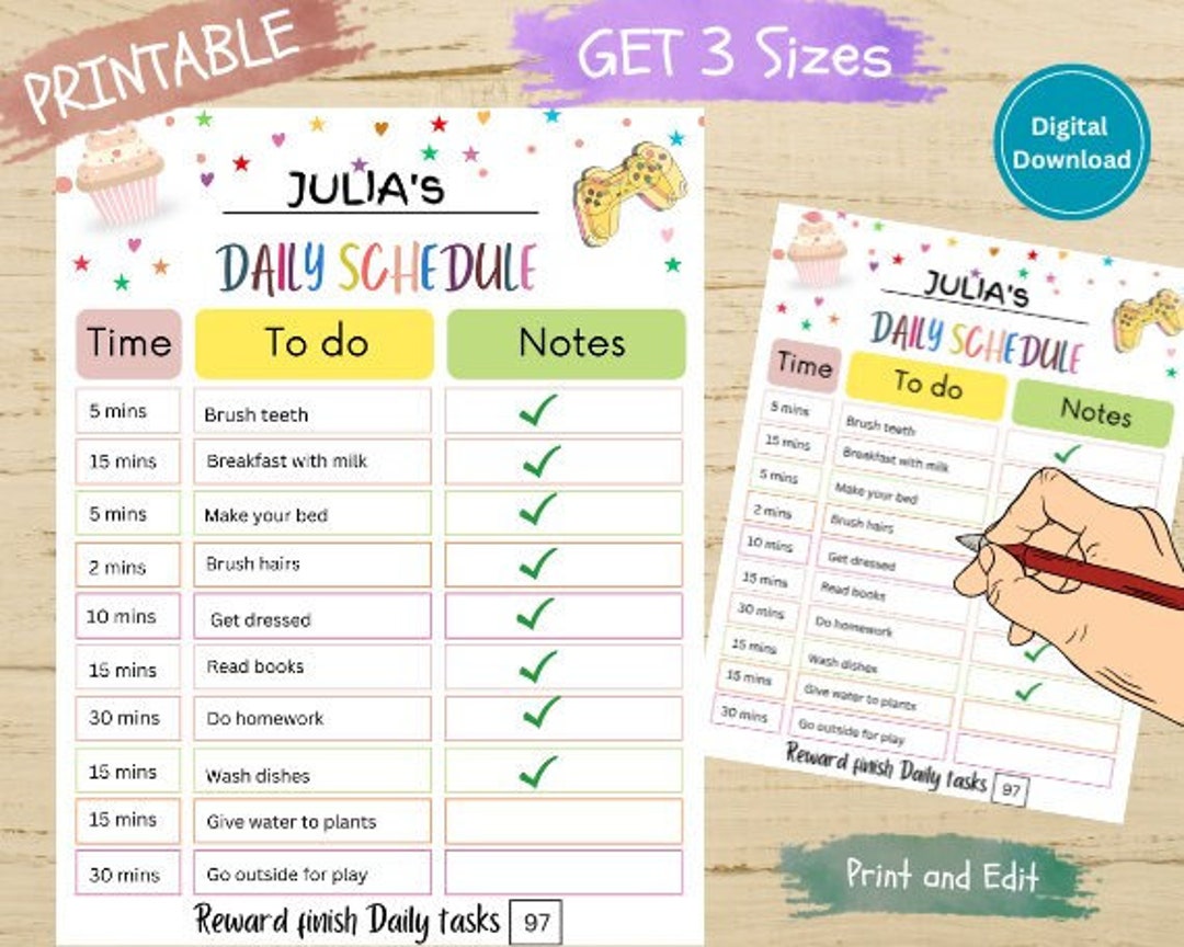 Kids Daily Planner Printable With Time Minimalistic One Pager Chore ...