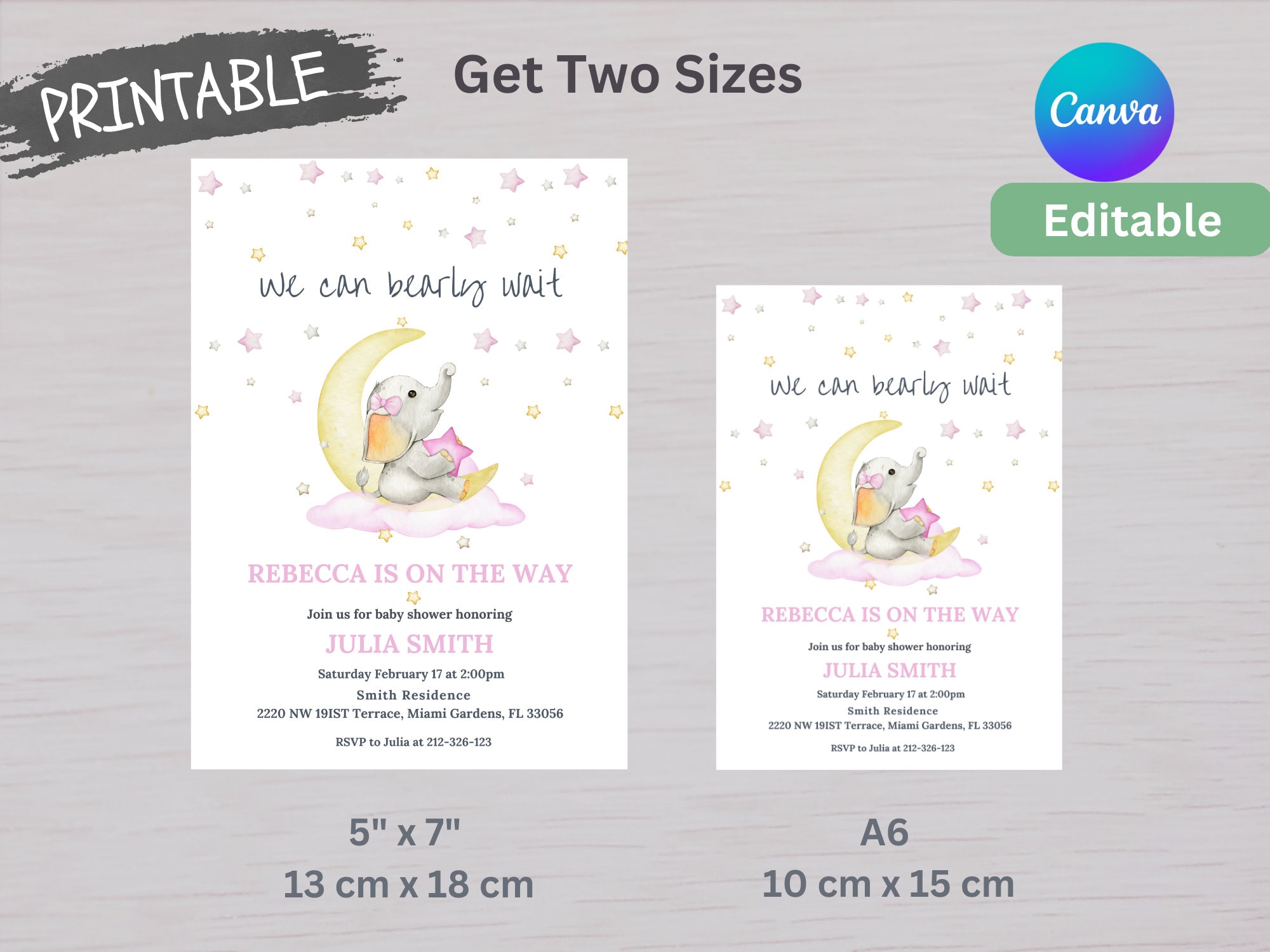 Editable Pink Cute Elephant Baby Shower Invitation We Can - Etsy