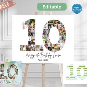 Editable 10th Birthday Photo Collage, 10th Picture Frame Template, Kids Birthday Gift, Birthday Number 10 Printable Frame Digital Poster