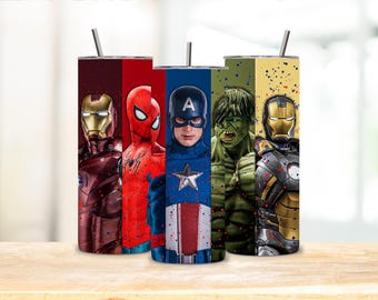 漫画キャラクター タンブラーラップ PNG、レト タンブラーラップ、20オンス 30オンス スキニー タンブラーラップ PNG、昇華デザイン、スーパーヒーロー タンブラーラップ PNG