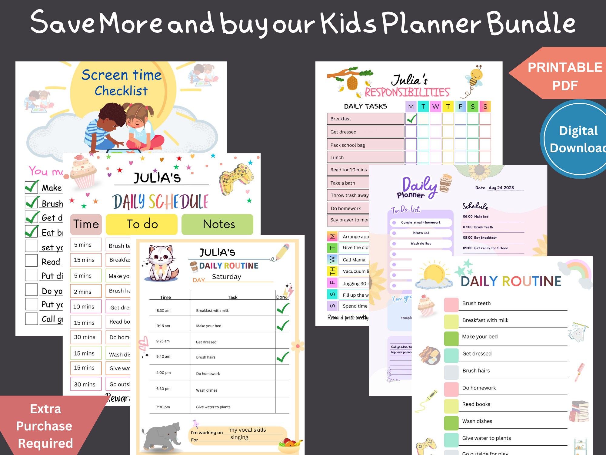 Editable Screen Time Checklist for Kids | Responsibility Chore Chart ...