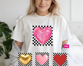 チェック柄バレンタインコケットハートPNG、レトロコケットバレンタインPNG、バレンタインデーピンクPNG、バレンタインデー昇華ハートデザイン