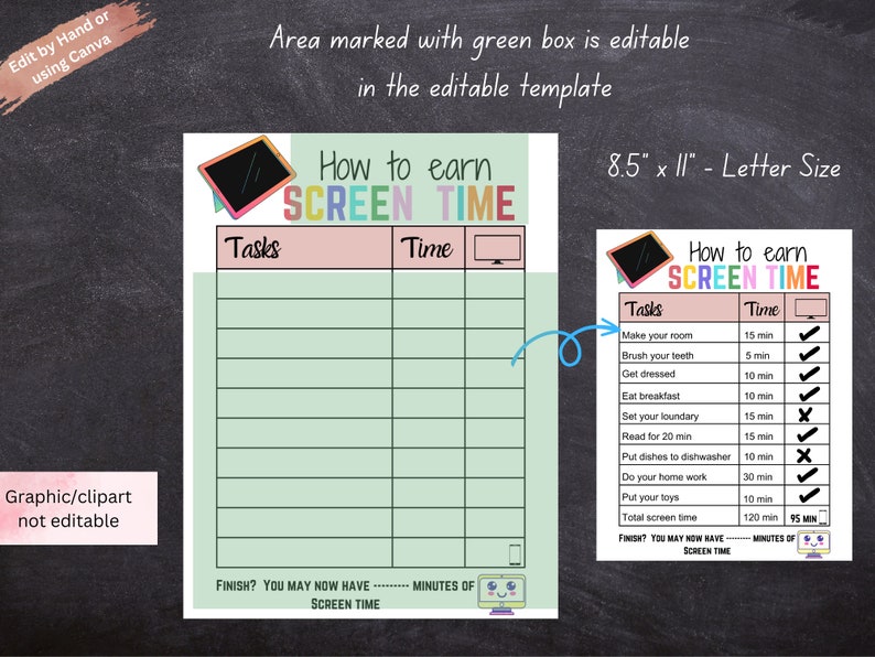 How to Earn Screen Time Checklist for Kids Chore Chart - Etsy