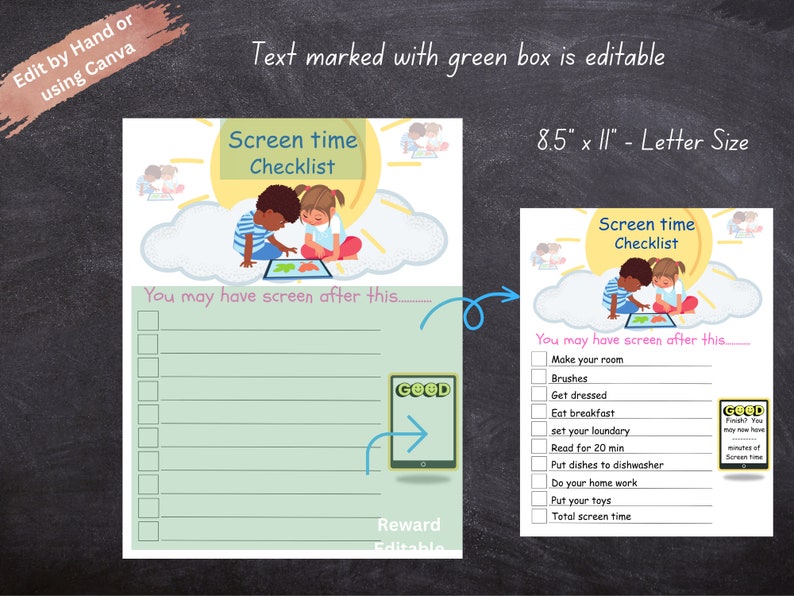 Editable Screen Time Checklist for Kids | Responsibility Chore Chart ...