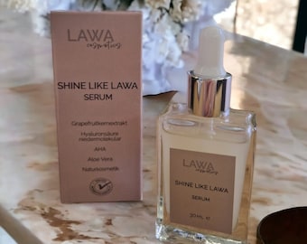 Shine like LAWA serum, natural cosmetics, vegan raw materials, anti-age, hyaluronic acid, glow, moisturizing, grapefruit seed extract