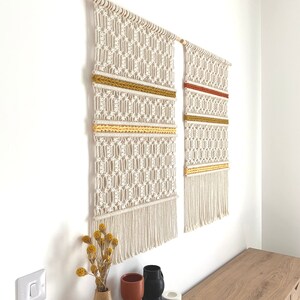 Set van 2, macrame muurhangen, kinderkamer decor, moderne muurkunst, hedendaagse vezelkunst, boho wanddecor, woondecoratie, textielkunst afbeelding 3