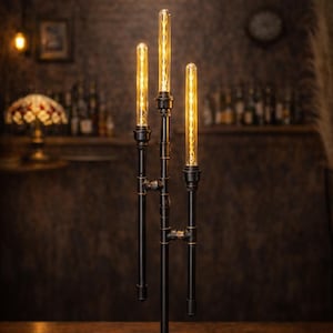 Industrial Vintage Table Lamp – Steampunk Desk Lamp –Triple Edison Bulb Lamp – Rustic Lighting