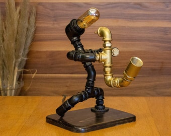 Steampunk Saxophonist Schreibtischlampe: Rustikale Industrielle Edison Beleuchtung