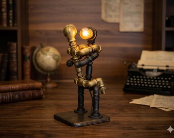 Industrial Pipe Couple Lamp – Steampunk Edison Table Lamp – Romantic Light