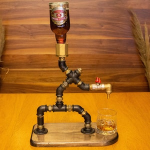 Home Bar Art - Industrial Alcohol Stand - Bottle Holder - Steampunk Dispenser - Alcohol Dispenser - Gift for Him