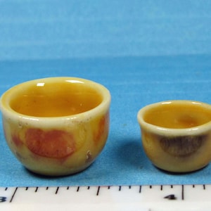 Tiny Dollhouse Stacking Bowl Set 2 pc. (1/2&quot;-3/4&quot; D.) Mini kitchen dishes, serving bowl, Handcrafted Porcelain, 1:12 tiny dishes   Signed