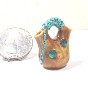 Mini Southwest Wedding Vase w/turquoise trim, 1&quot;H. pottery, handcrafted porcelain, earthtone random glaze 1:12 dollhouse OOAK Signed