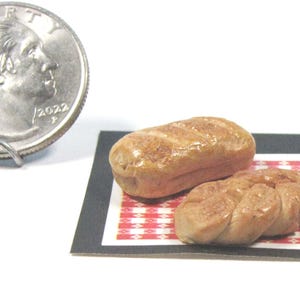 Mini Loaves of Homemade Bread (2) dollhouse food, tiny bakery, 1:12 scale, kitchen accessory, mini braided loaf, polymer clay, handcrafted