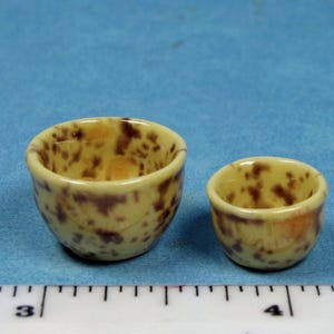 Mini Dollhouse Stacking Bowl Set 2 pc. (1/2&quot;-3/4&quot; D.) Mini kitchen dishes, serving bowl, Handcrafted Porcelain, 1:12 tiny dishes   Signed