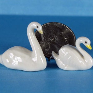 Tiny Swans -CHOICE- porcelain- -7/8&quot;or 1 1/4&quot;long- 1:12 scale-dollhouse figurine, miniature  décor, mini collectible.