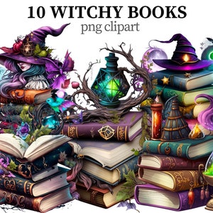 Witchy Books Clipart Wizard School PNG Mystic Spell Book Magic Clipart Witchcraft png Fantasy Books Print Scrapbook Paper craft Card making