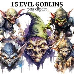 Evil Goblin PNG fantasie clipart Halloween afbeelding schepsel horror sprookje clipart donkere fantasie aquarel scrapbooking papercraft kaarten maken