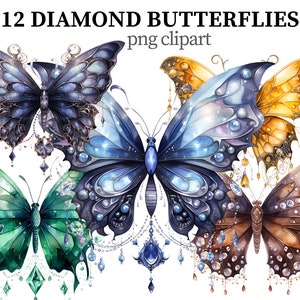 Diamant Schmetterling Clipart Glamouröse PNG Strass Schmetterling Fantasy Clipart Leuchtende Kristall Schmetterlinge Scrapbook Papercraft Card machen