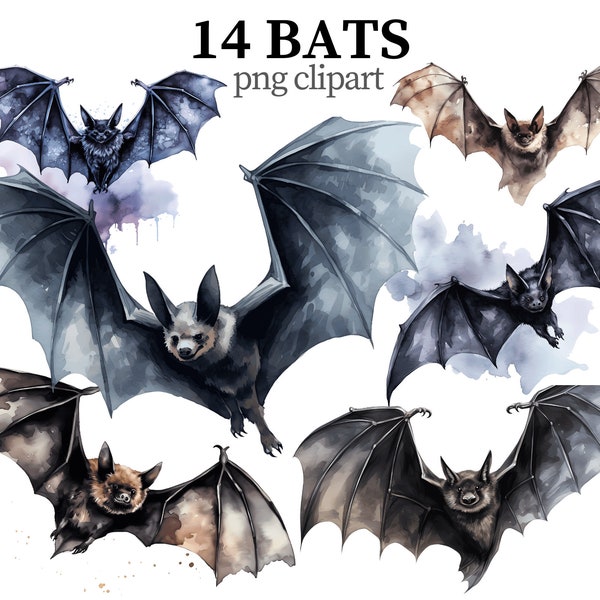 Watercolor Bats Clipart Halloween PNG Spooky Bat Halloween Decor Gothic Bat png Flittermouse Images Scrapbook Paper craft Card making