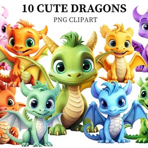 Süße Drachen Clipart Lustige PNG Fantasy Kreatur Cartoon Clipart Für Kinder Entzückende Baby-Drache Bilder Glücklicher Drache Karte Papier Handwerk