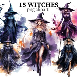 Watercolor Witches PNG Clipart: Gothic Fantasy Images (Digital Download)