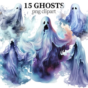 Ghost Clipart Halloween PNG Spooky Clipart Watercolor Ghosts png Fantasy Horror Scrapbook Papercraft Cardmaking Instant download