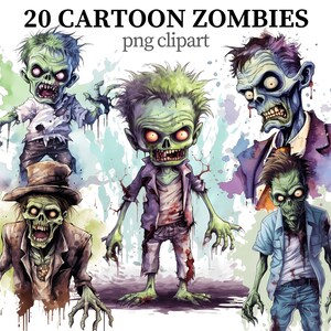 Dibujos animados de zombies, clipart de Halloween, clipart divertido para niños, clipart de fantasía, acuarela, muertos vivientes, álbum de recortes, manualidades para niños, creación de tarjetas