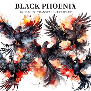 Phoenix Clipart mythique oiseau de feu PNG aquarelle feu Phoenix images Dark fantasy clipart oiseau mystique noir clipart Téléchargement immédiat