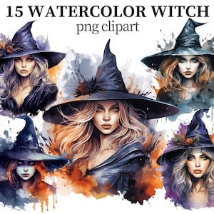 Watercolor Witches Clipart: Mystical Dark Fantasy PNG (Digital Download)