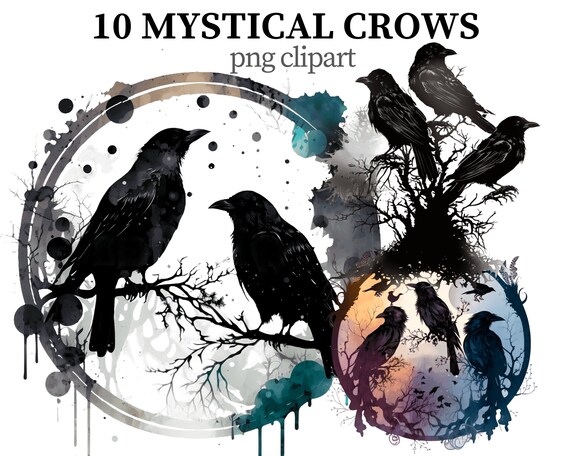 Mystical Crow Clipart: Gothic Raven PNG Images (Digital Download)