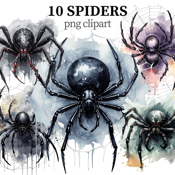 Spiders PNG Halloween Clipart Watercolor Dark Fantasy Gothic Clipart Web png Instects Mystical Spider Scrapbook Paper craft Card making