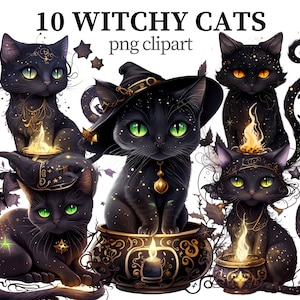Witchy Katzen Clipart Mystisch PNG Katze Schwarz Clipart Halloween Tiere Dark Fantasy Kätzchen png Magie Clipart Scrapbook Papercraft Kartenherstellung