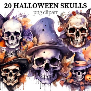 Halloween Skull Clipart Spooky PNG Halloween Clipart Watercolor Scary Mystic Clipart Fantasy Skull Print Scrapbooking Papercraft Card making