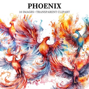 Phoenix Clipart aquarel PNG mythisch wezen beelden Fantasy clipart magische Firebird mythologie vogels commercieel gebruik Instant download