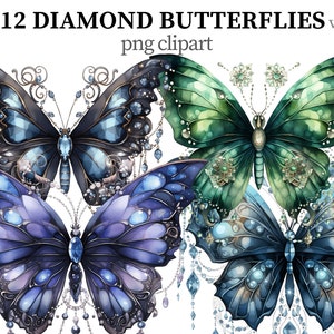 Diamant Schmetterling Clipart Fantasy PNG Glamouröser Schmetterling Diamanten Clipart Strass Schmetterlinge Kristalle Scrapbook Papercraft Kartenherstellung