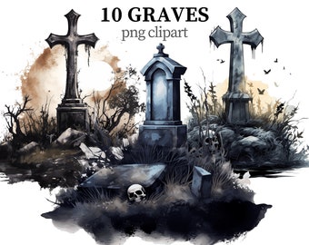 Grave Clipart: Halloween Cemetery PNG Images (Digital Download)