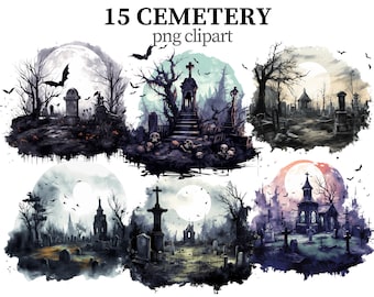 Cemetery Clipart: Gothic Graveyard PNG Images for Halloween (Digital Download)